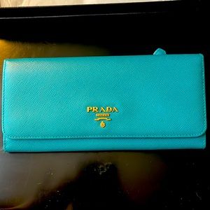 Prada Wallet - Teal/Turquoise/Blue - snap closure, gold hardware